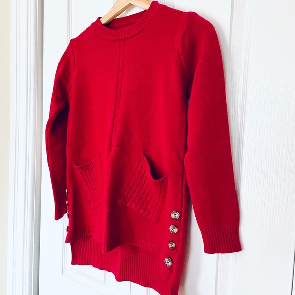 Wine Red Pullover Sweater With Pockets - Picture 1 of 6
